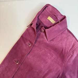 Kate Hill Casual Womens Pink Suede Leather Button Up Jacket Size 16